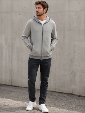 Theory Men's Lievos Breach 2 Full-Zip Knit Hoodie Cardigan Tweed Gray -Size XXL